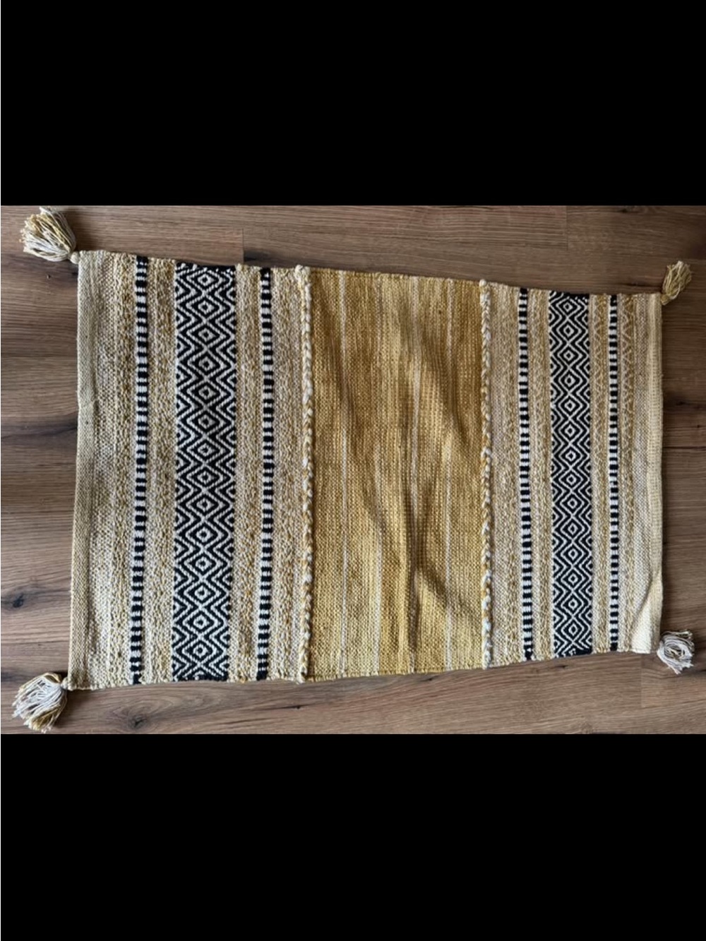 World Market Handwoven Mustard and Black Striped Accent Rug - Abrand